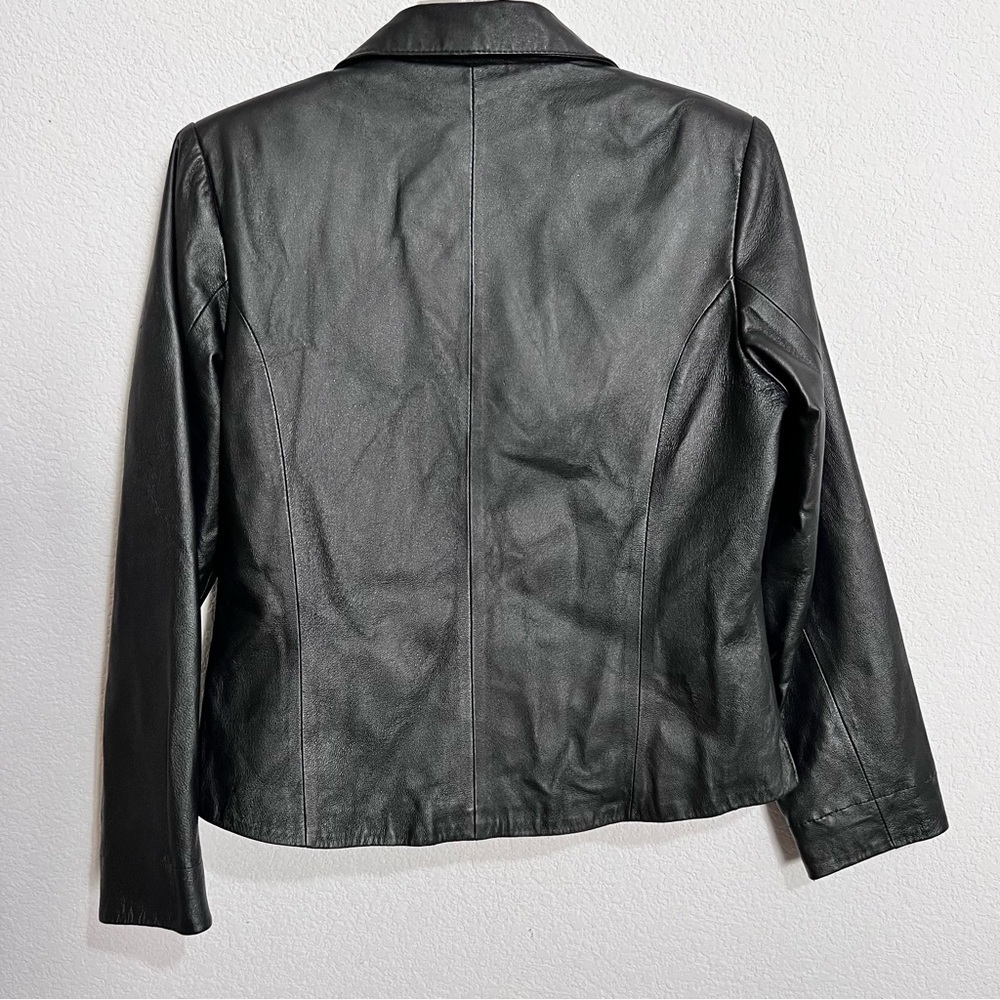 Vintage Bagatelle Black Kid Leather Button Front Lined Biker Moto Jacket 6 - Picture 2 of 13